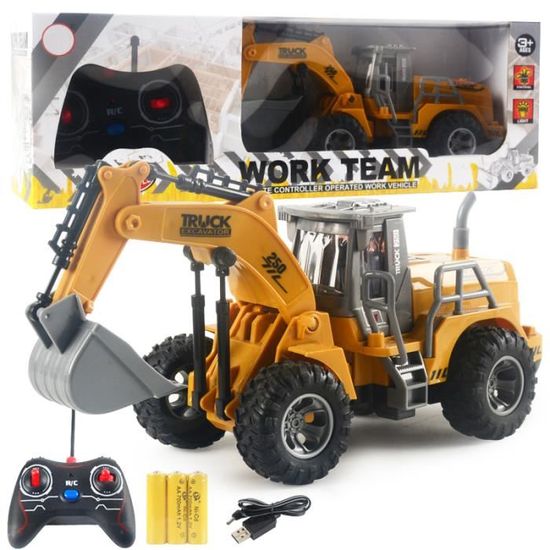 Daioller Excavatrice RC Télécommandée Pour Enfants – Pelle Hydraulique Métal, Véhicule Construction Avec 2 Batteries Rechargeables, Lumières & Sons Réalistes, Jouet Garçon 6+ Ans