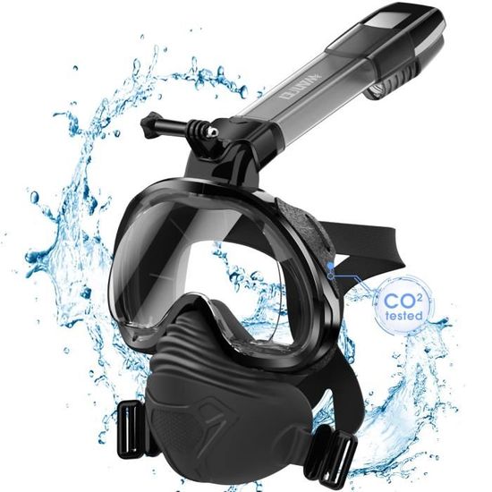 Masque Plongée Adulte, Masque De Plongée Intégral 180° / Sécurité Co2, Technologie Anti-Buée Et Anti-Fuite Avec Bandeau Réglable, Compatible Caméras De Sport (Noir, S/M