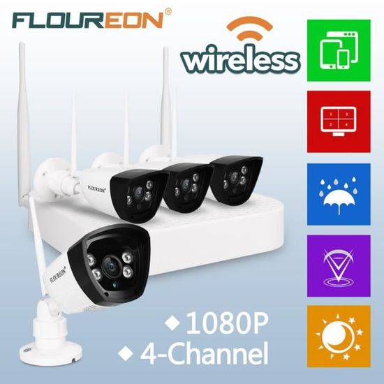 Floureon 4CH Sans fil 1080P CCTV DVR Kit Wifi HD 720P 1.0MP IP