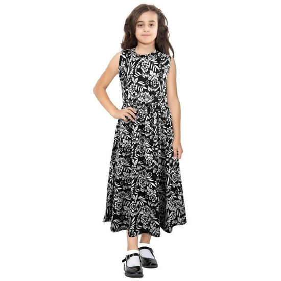 Robe Patineur Manches Longues Floral - Fille - Polyester élastique - Noire - Taille Régulière - A2Z 4 Kids