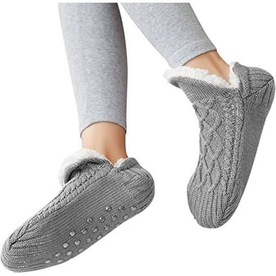 Chausson Chaussette Maison Femme GRIS Antid rapantes Polaire