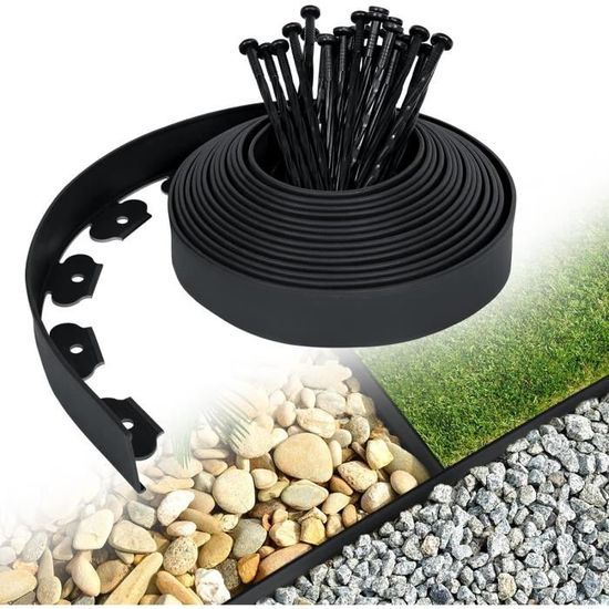 GARDENIX TapeBORDER - Bordure De Pelouse Flexible 10m X 14cm - Plastique Recyclé Noir