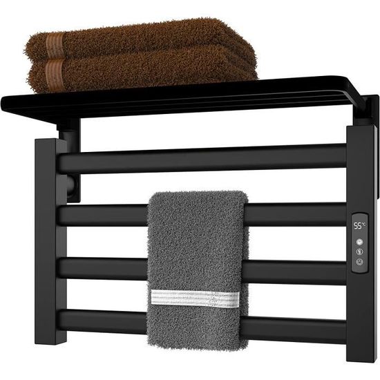 Sèche-Serviettes Électrique SKYLYZH 550x400mm - Chauffage Fibre De Carbone, Température Constante 55°C - Avec Étangère - Anthracite/Noir