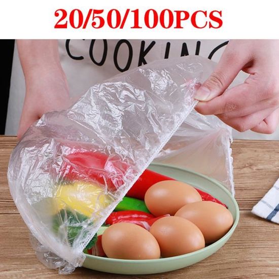 MINISOISO 300 Pièces Couvre Plat Elastique Réutilisabl, Charlotte Alimentaire Reutilisable, Film Alimentaire Transparent Avec 100 Gants Pour Conserver La Fraîcheur Des Aliments
