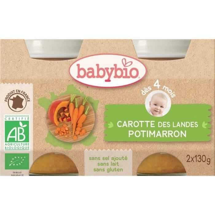 Babybio - Petit Pot Bébé Carotte Petit Pot Bébéimarron - Bio - 2x130g - Dès 4 mois