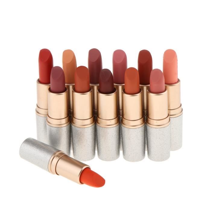 Kit 12 Couleurs Rouge à Lèvres Mat Lip Gloss Imperméable à L'eau pour Maquillage Cosmétique Balle Design