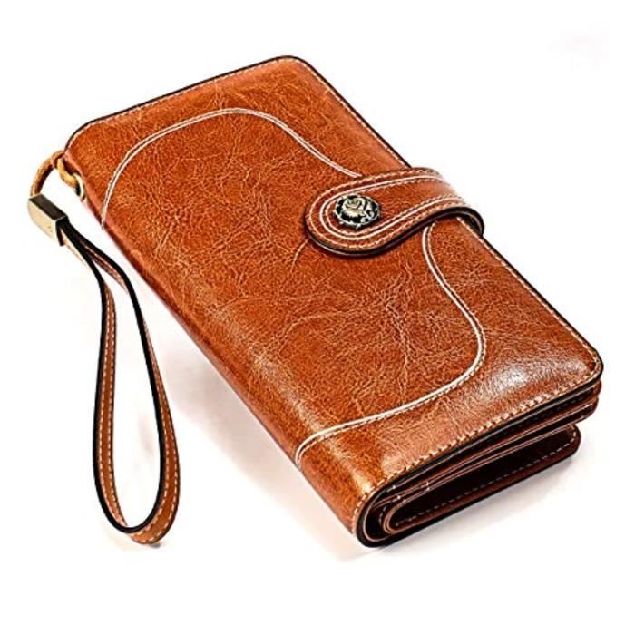 Porte-Cartes FHST9 Portefeuille en cuir Geniune Porte-cartes de crédit à blocage RFID de grande capacité f