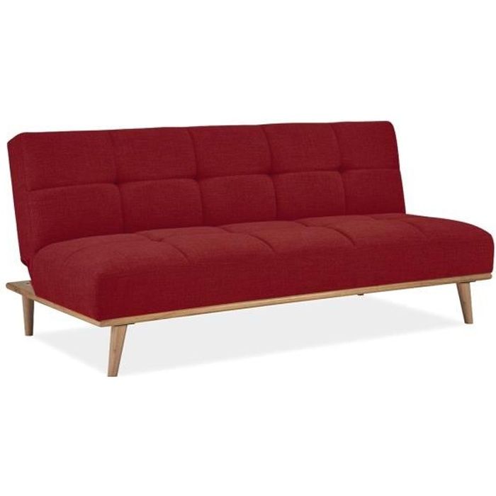 Banquette clic clac sacandinave 3 places rouge en tissu