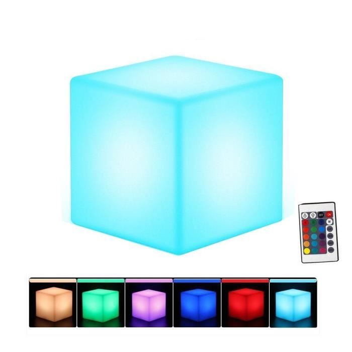 Cube Led Pouf Table Basse Tabouret 30cm Lumineux Multicolore + Télécommande/Interieur - Extérieur