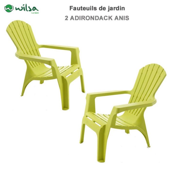 Fauteuil Adirondack résine polypropylène Wilsa Garden - Couleur: Fauteuil Adirondack Anis-Anis$Vert - Nombre de fauteuils: 2 Fauteu