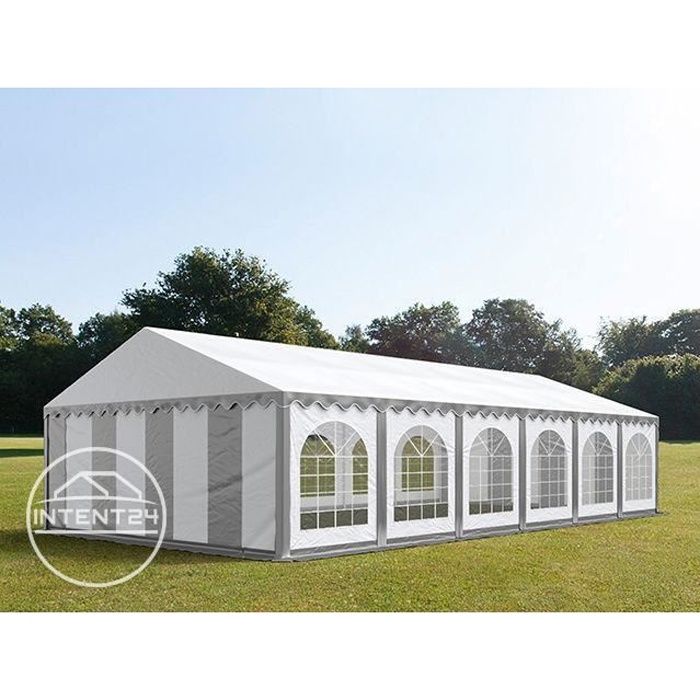 TOOLPORT Barnum 6x12 m, tonnelle chapiteau tente de réception, PVC 500g/m², H. 2 m, gris-blanc