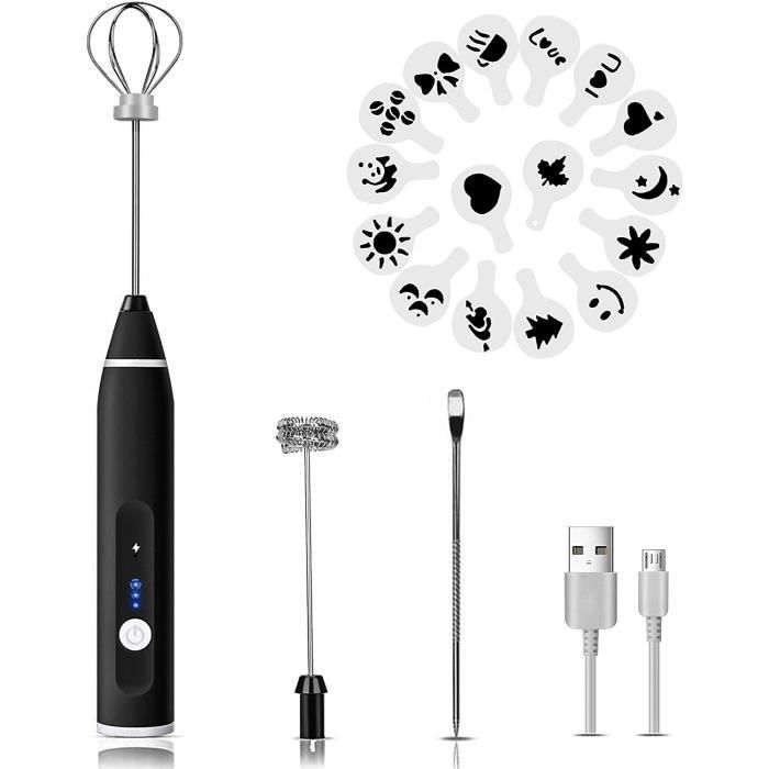 Winzwon Mousseur à Lait Électrique, Batteur d'œufs avec Dual Fouet Tête USB Rechargeable Trois Vitesses Réglable Multi-Mixeur Portab