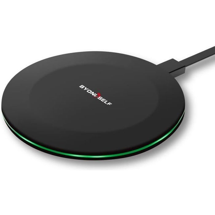 BYONDSELF Chargeur Sans Fil Rapide, QI Chargeur à Induction 10W Compatible avec iPhone/Huawei/Samsung YS28 Noir