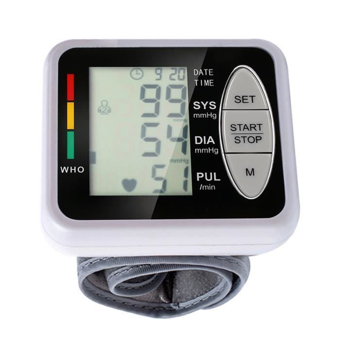 Poignet portable Sphygmomanomètre électronique Tensiomètre automatique Grand écran LCD Soins à domicile Voyant tricolore