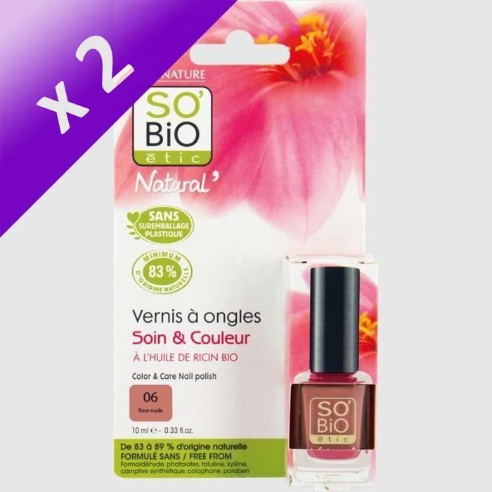 SO'BiO ETIC Vernis à ongles à l'huile de ricin Bio - Rose nude - 10 ml (Lot de 2)