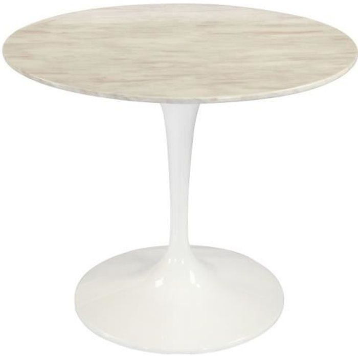 Table ronde de repas design TULIPE plateau en marbre gris beige 90 cm. marron fibre de verre Inside75