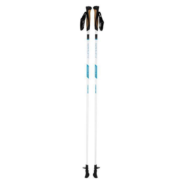 Bâtons de marche nordique - KLARFIT SUPERLETIC Nordic FX 80 Essential - 105 cm - Pour marcheur d' 1m59>1m65- 80% carbone - Blanc