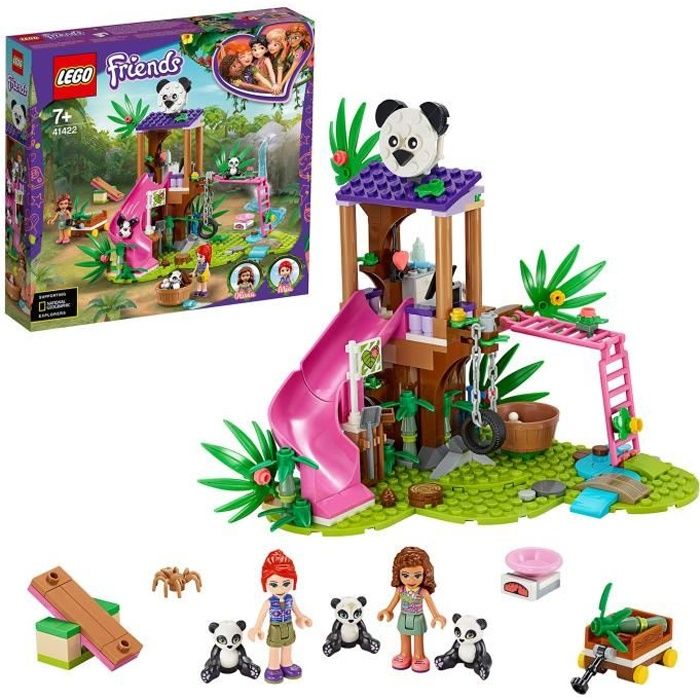 LEGO® Friends 41422 La Cabane des Pandas dans la Jungle, Jouet avec Mini Poupées Mia, Olivia, et les Figurines d'Animaux