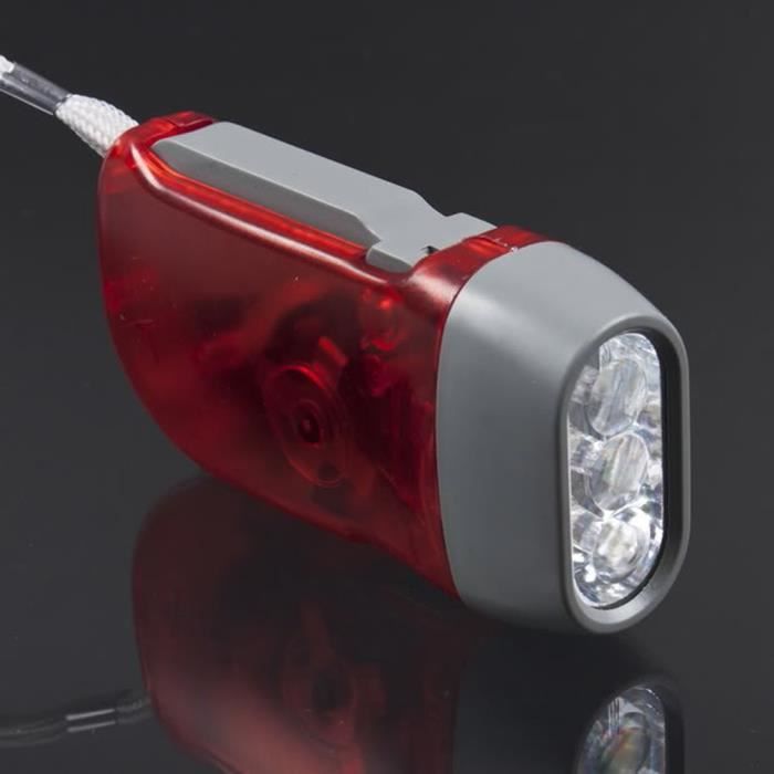 E2W 3 LED Lampe de poche Lampe torche Presse à main Manivelle NR Camping, rouge