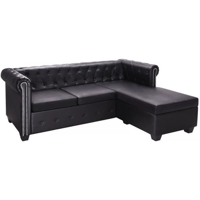 Canapé Chesterfield en forme de L Cuir synthétique Noir Canapé-lit Confortable Canapé d’angle convertible