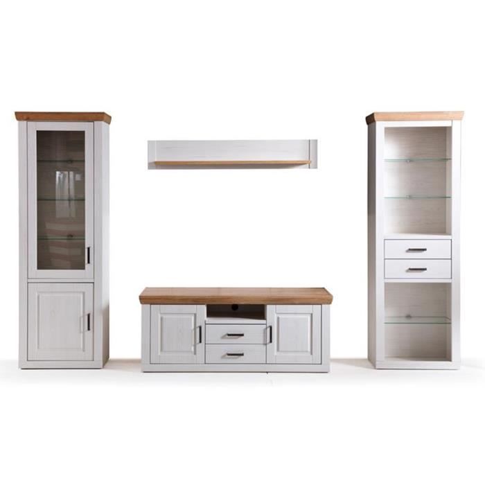 Ensemble séjour 4 élèments en bois coloris blanc et chêne + éclairage LED
