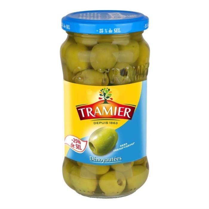 TRAMIER - Olives Vertes Dénoyautées Moins De Sel 160G - Lot De 4