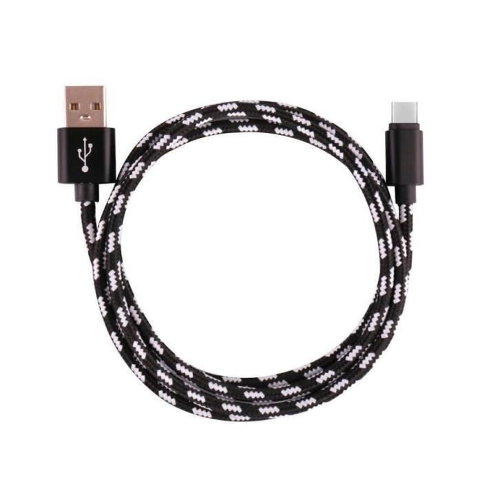 2M Type de câble C USB Data Sync Charge pour Samsung GalaxyS9 S8 Galaxy A5 (2017) A8 (2018) pour Huawei P10 P20-noir