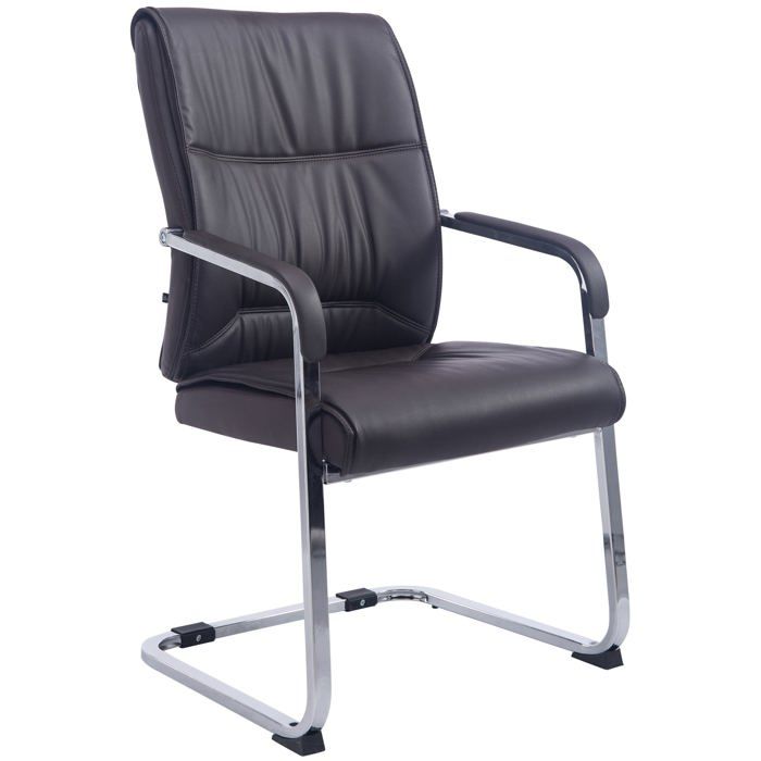 Fauteuil de bureau sans roulettes chaise visiteur sans roulettes jusqu a 260kg en PVC marron 10_0002774