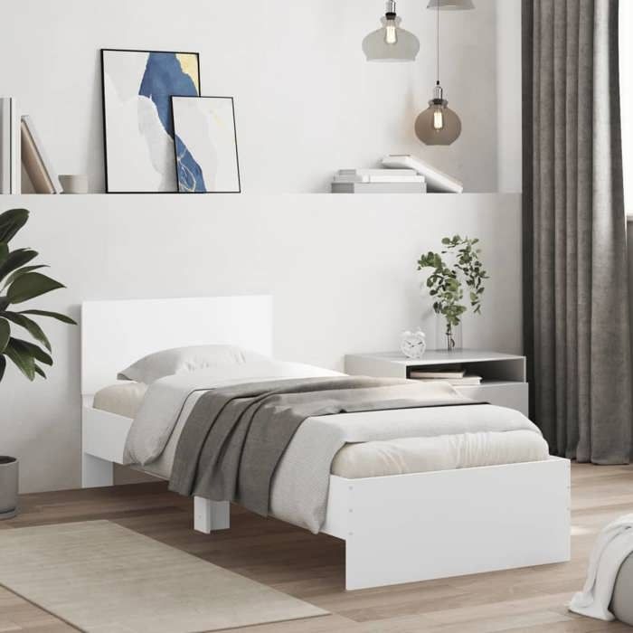 Lit Simple Moderne - Cadre de lit - 1 Place - avec tête de lit blanc 75x190 cm VIDAXL1134424