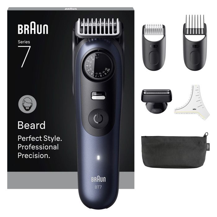Braun Tondeuse À Barbe Series 7 + 6 Outils De Barbier 40 Longueurs Lame ProBlade BT7520 Bleu