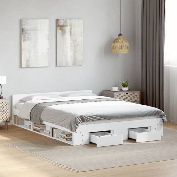 UU Cadre de lit avec rangement - avec tiroirs - sans matelas - blanc 140x190 cm LL1543