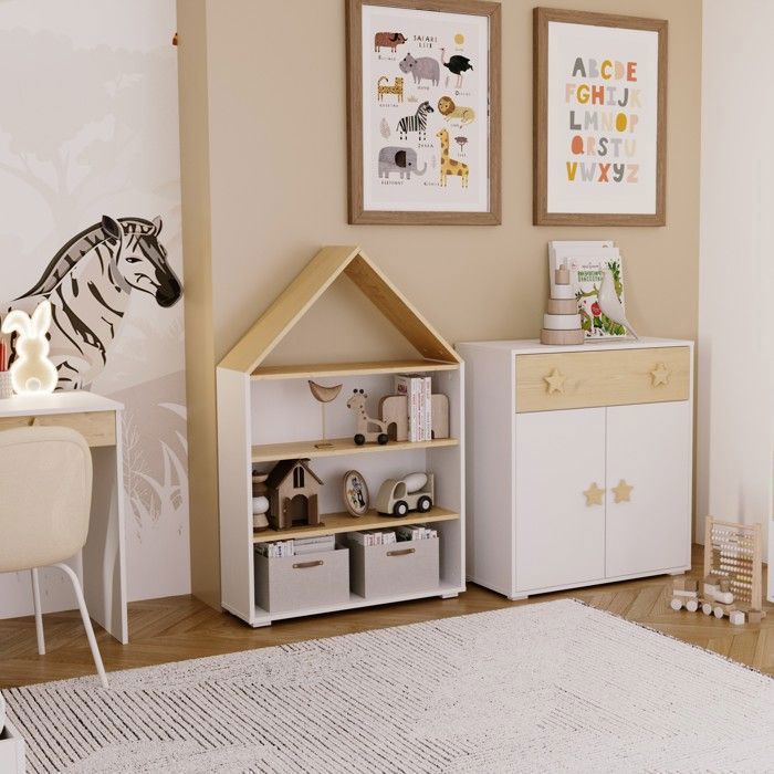 Étagère Maison PUFFI – Une bibliothèque ludique et fonctionnelle pour la chambre denfant