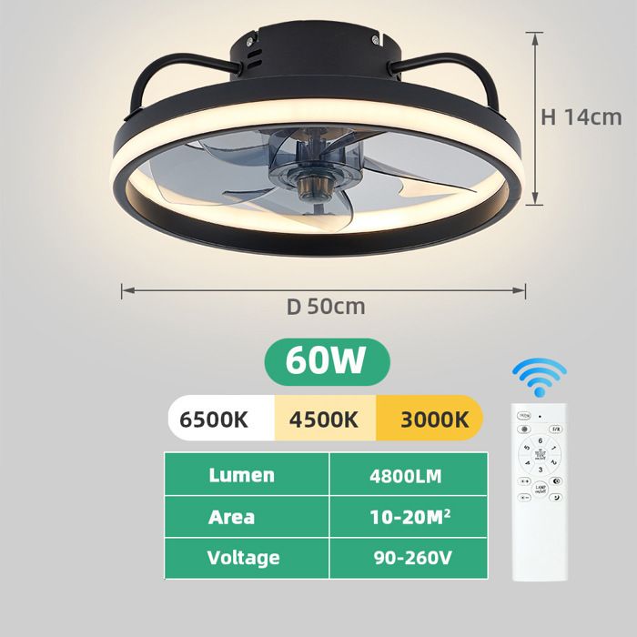 Ventilateur de plafond Ventilateur Plafonnier LED 50cm Silencieux Ventilateur avec Lumière 3 Couleurs Dimmable 6 Vitesses--noir - Prumya