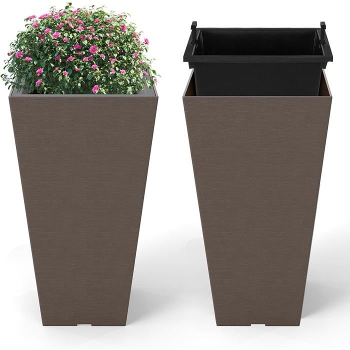 GOPLUS 2PCS Pot de Fleur Exterieur Carrés Cache Pot Plante Auto-Arrosants avec Trous de Drainage et Godet Amovible(30x30x75cm)