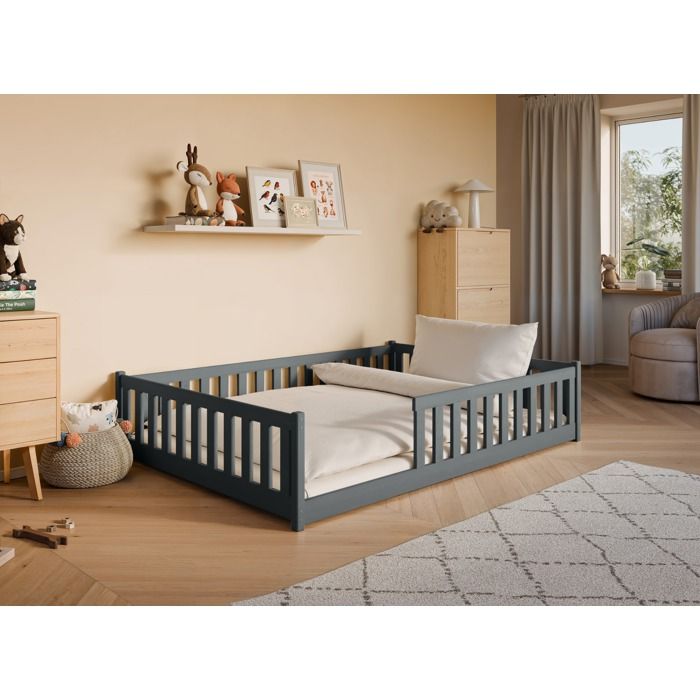 Lit Enfant Au Sol 90x190cm Vert Avec Barrières De Sécurité AIYAPLAY