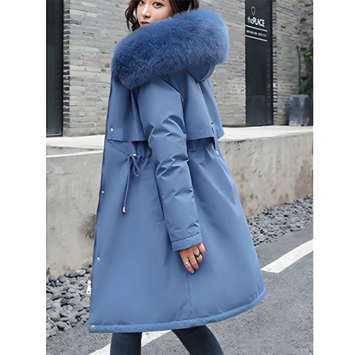 Doudoune Femme à Capuche Mi-Longue Veste Doudoune épaissir Chaud Automne Hiver pour Patinage Ski Cyclisme Bleu Taille XS-4XL