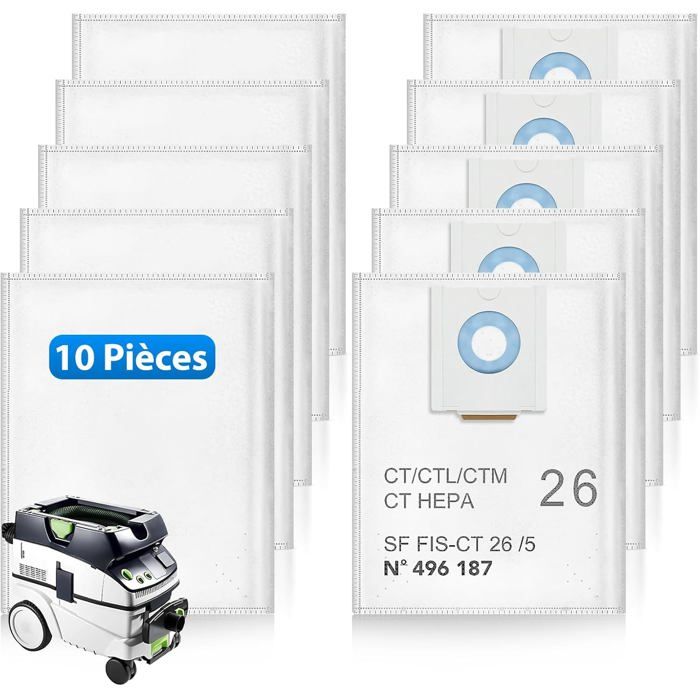 Stofopvangzak Festool Compatibel A1MATE Herbruikbare Filterzak Voor Festool CT 26, CTL 26 Stofzuigers 4-laags Niet-geweven Stof