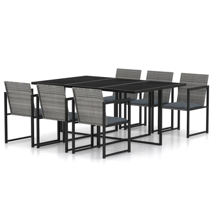 HSF®Salon de jardin 7 pcs - Design scandinave - Table de jardin dextérieur + 6 chaises - avec coussins Résine tressée Gris