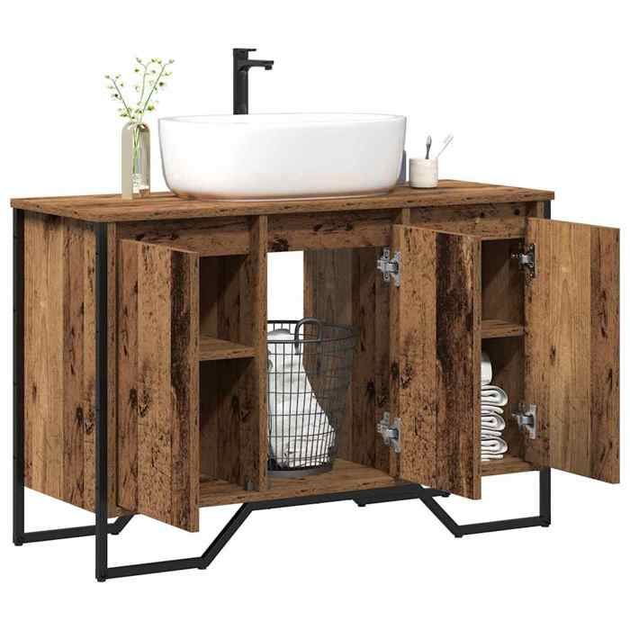 Meuble sous lavabo - vidaXL - Bois ancien - 91x35x60 cm - Grand espace de stockage - Incrustations décoratives