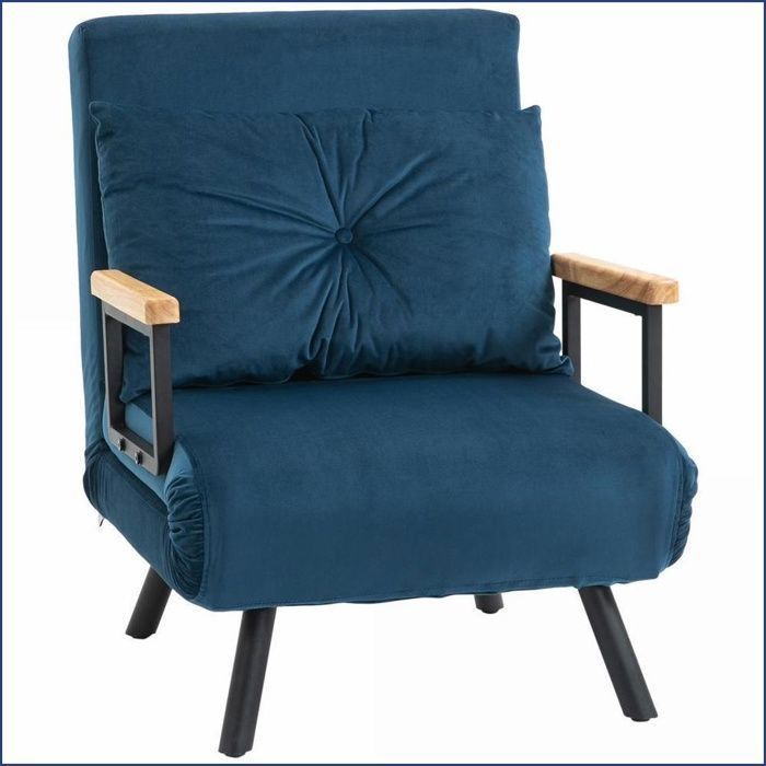 Fauteuil inclinable convertible - 5 positions velours canapé-lit - Bleu