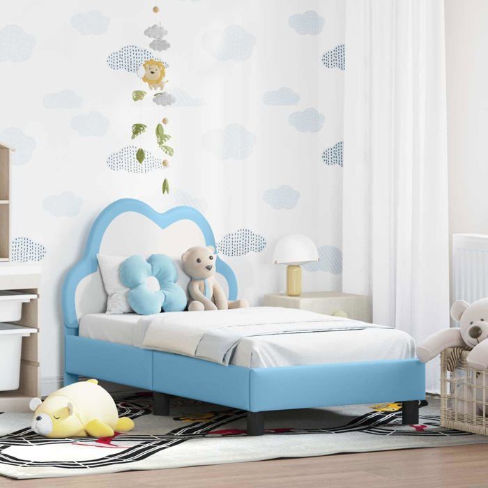 Cadre de lit pour enfant - vidaXL - Bleu - 70x140 cm - Bois dingénierie - Poches de rangement - Cadre à lattes