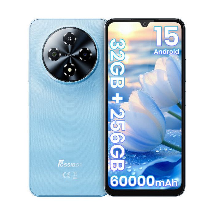 FOSSiBOT S5 Pro Téléphone Portable 4G Android 15 32Go+256Go 6000mAh 6.88 120Hz 13MP Empreinte Digitale GPS Double SIM Bleu