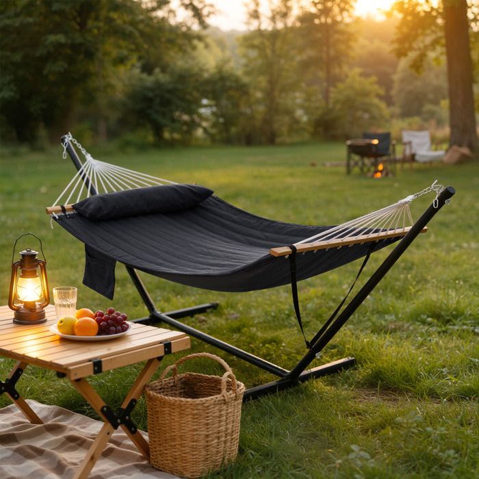 WOLTU Hamac avec Support pour 2 Personnes - Charge jusquà 250 kg - pour Intérieur Extérieur - Anthracite