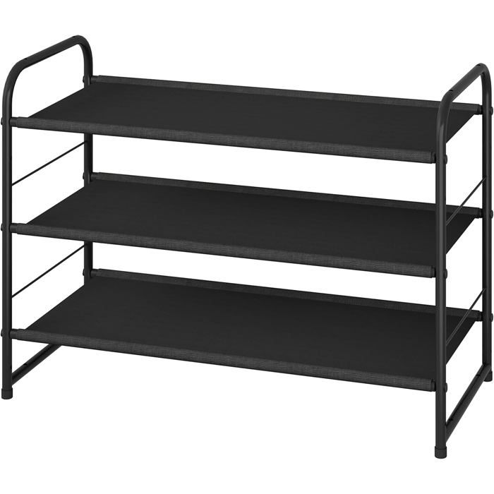Étagère à chaussures empilable à 3 niveaux Simple Trending extensible et réglable en tissu noir - 67 5 x 28 x 52 8 cm