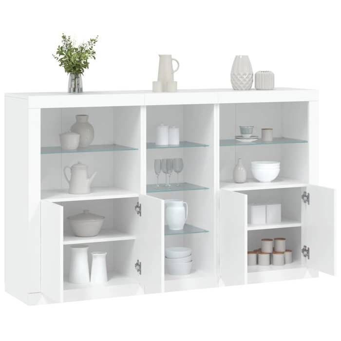 Buffet/Placard/Commode - 1 PC - pour Salon/Cuisine - avec lumières LED blanc 162x37x100 cm - A5889