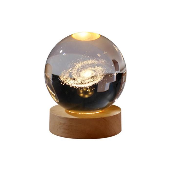 Veilleuse boule de cristal galaxie 3D Vicloon boule de cristal planètes 3D avec socle en bois veilleuse LED galaxie spatiale pour