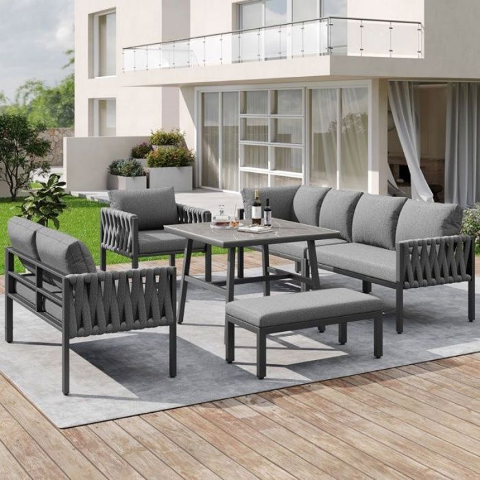 Ensemble de canapé de jardin cadre métallique galvanisé résistant à la corrosion et à lhumidité longue durée SALON BAS DE JARDIN