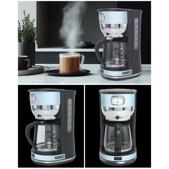 Cafetière - MUSE - Rétro VINTAGE - 1.4 L (10 tasses) - 1000W - Bleue inox Cafetière - MUSE - Rétro VINTAGE - 1.4 L (10 tasses) - 1000W - Bleue inox
