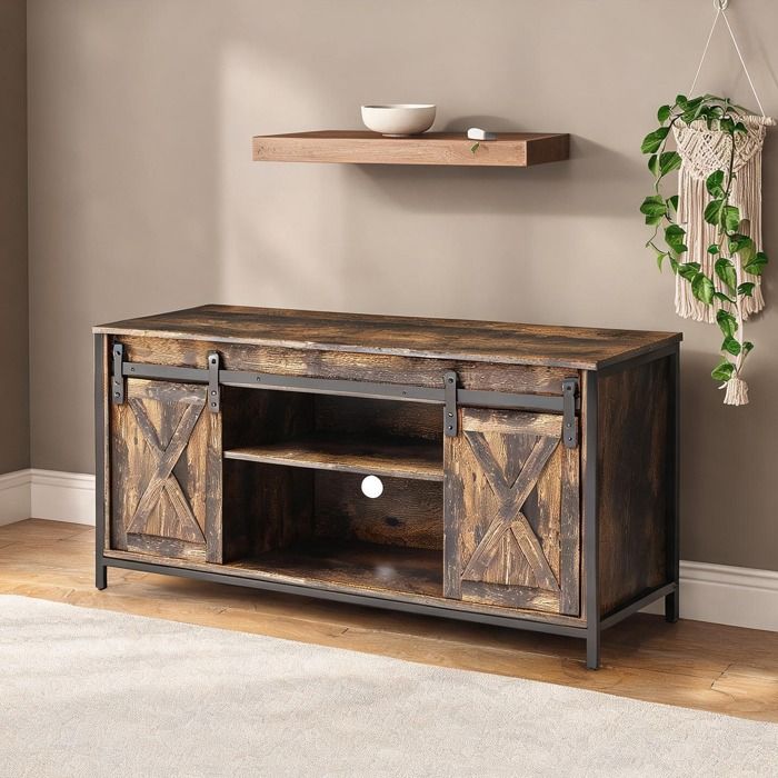 Meuble TV industriel en métal et bois 120 x 40 x 54 cm 6 compartiments rich brown