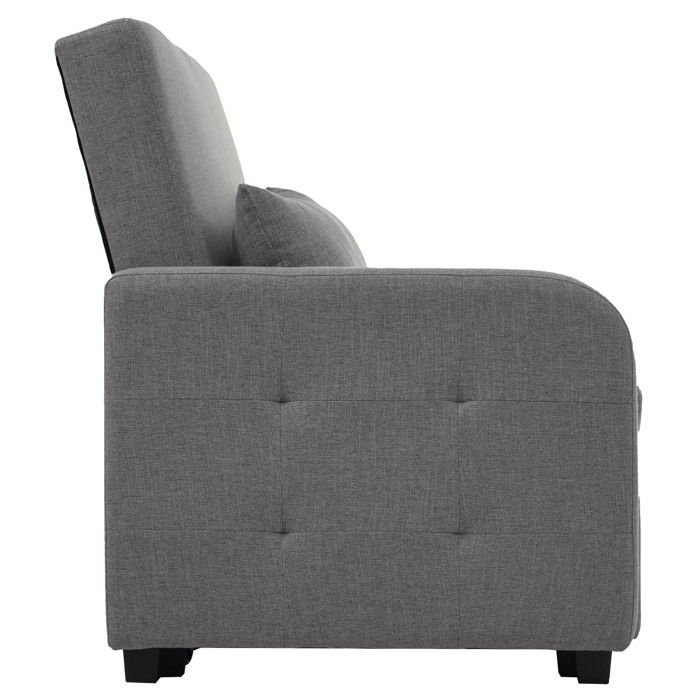 ELVORIN Canape convertible 2 places 127 x 75 x 94 cm couchage 110 x 180 cm dossier reglable tissu gris antique avec 2 coussins